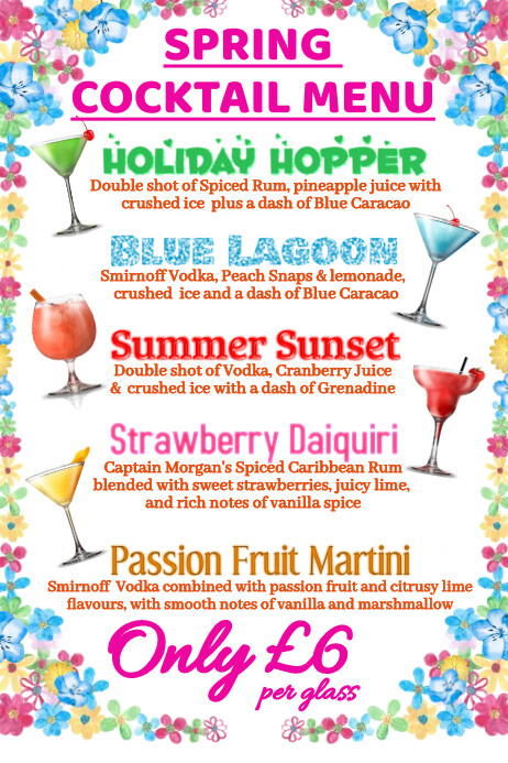 Spring Cocktail Menu Template | PosterMyWall