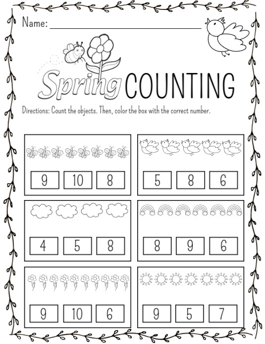 spring counting math worksheet Pamflet (Letter AS) template