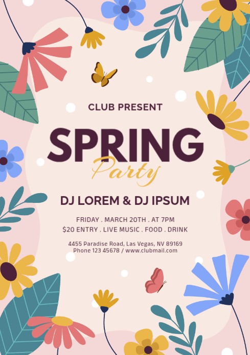 White Spring Party A4 Template | PosterMyWall