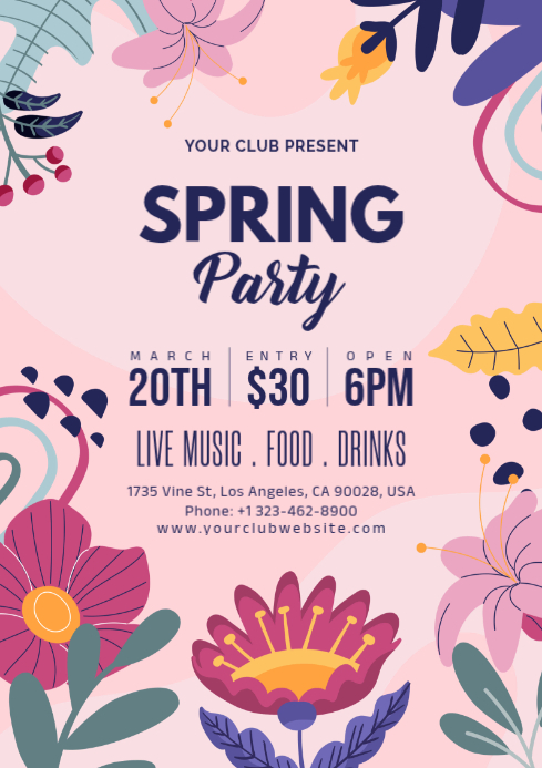 White Spring Party A4 Template | PosterMyWall