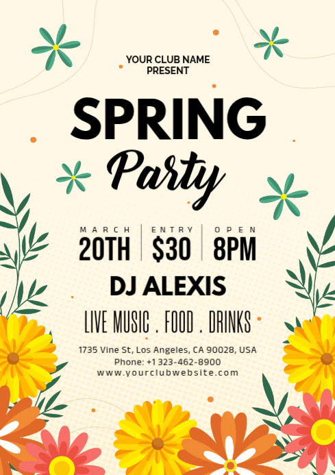 Yellow Spring Party A4 Template | PosterMyWall