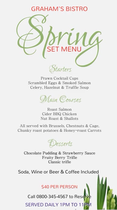 Spring Digital Menu Template | PosterMyWall