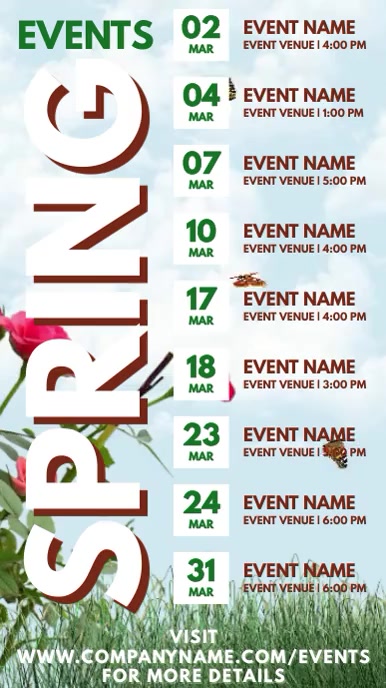 Spring Events Schedule Digital Template | PosterMyWall