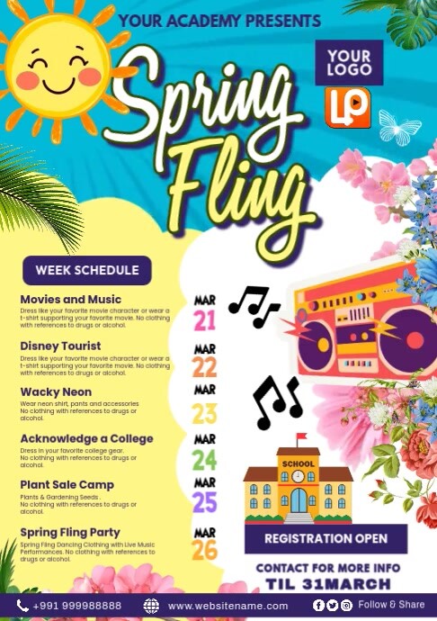 Spring Week Schedule Spring Fling Academy Week Schedule Template | PosterMyWall