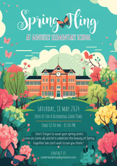 Spring Fling Elementary school event Template | PosterMyWall