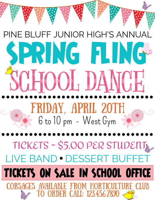 Spring Fling College SPRING FLING SCHOOL DANCE Template | PosterMyWall