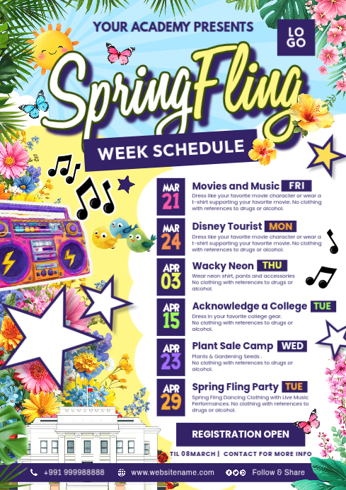 Spring Week Schedule Spring Fling Week Schedule Template | PosterMyWall