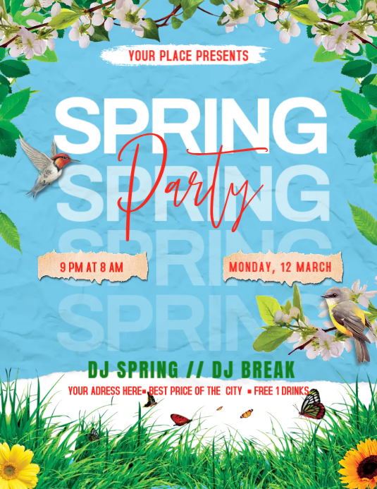 Blue Spring Party Flyers Template | PosterMyWall