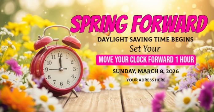Spring Forward Sign 2026 spring forward 2026 Template | PosterMyWall