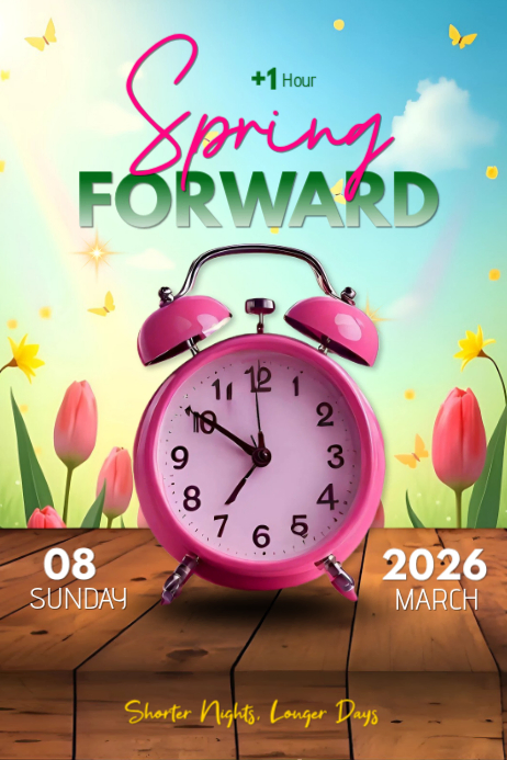 Spring Forward Daylight Saving Time Poster | Editable March Clock ...