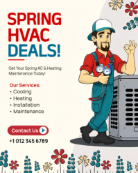 Spring HVAC Deals & AC Maintenance Service Promotional Flyer Instagram Portrait template