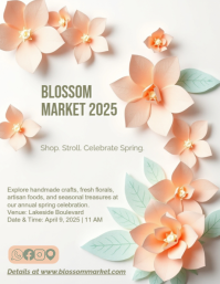 Spring Market Flyer Template | Pastel Paper-Cut Floral Design