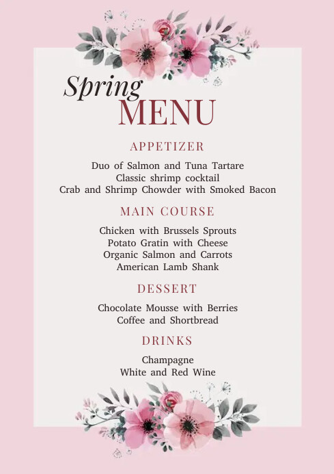 Spring Menu A4 Template | PosterMyWall