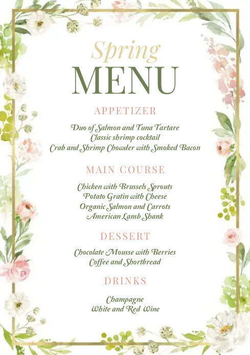 Spring Menu Signage Copy of Spring Menu A4 | PosterMyWall