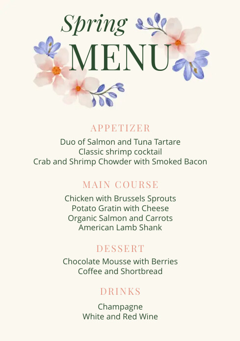 Spring Menu Signage Copy of Spring Menu A4 | PosterMyWall