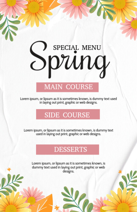 Resto Menu Refillable Spring Copy of spring menu | PosterMyWall