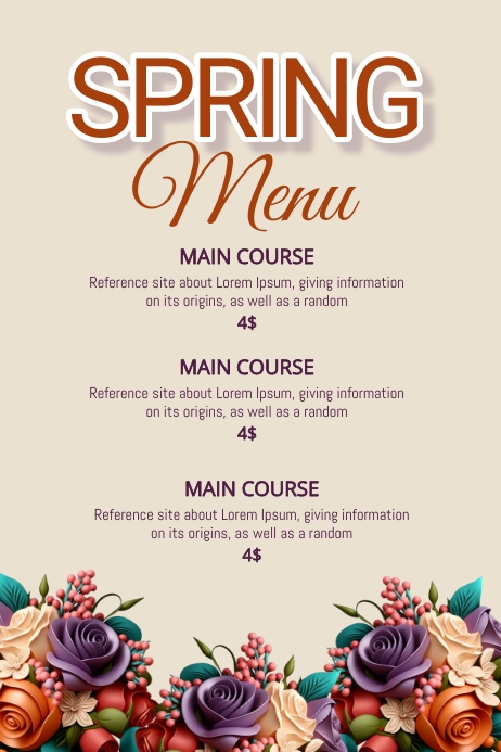 Spring Pattern Menu Esta plantilla de diseño no está disponible | PosterMyWall