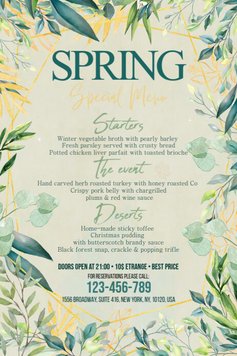 Spring Menu Poster template