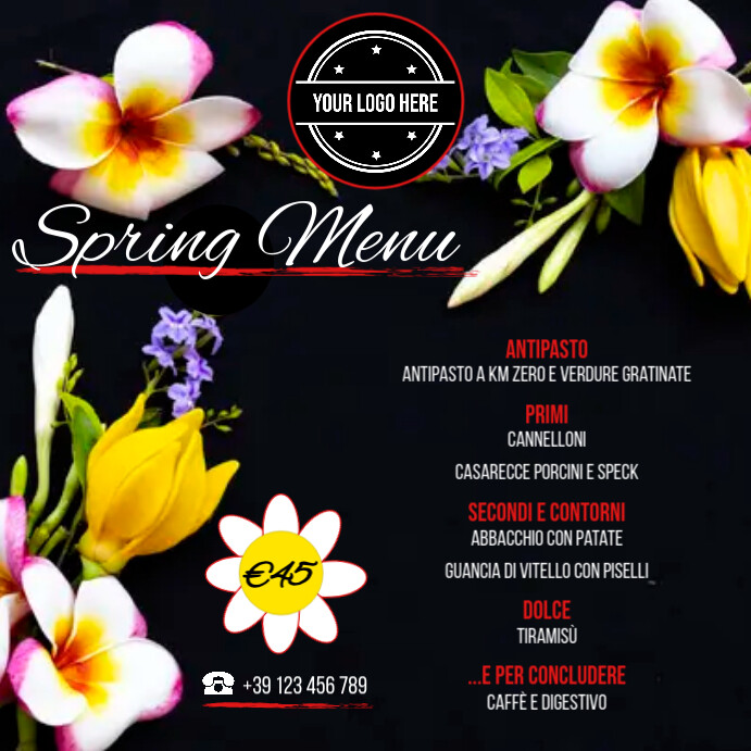 Spring Menu restaurant Publicação no Instagram template