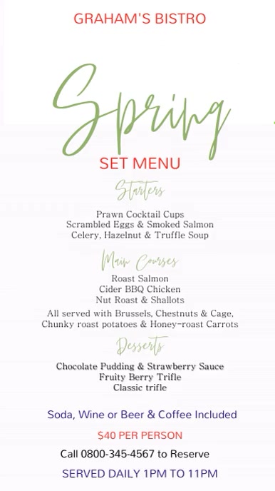 Spring Menu Template | PosterMyWall