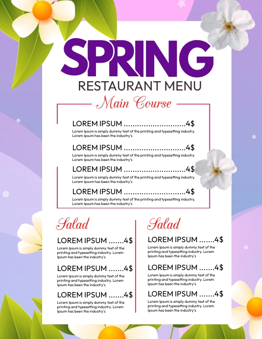Copy of Spring Menu Template | PosterMyWall
