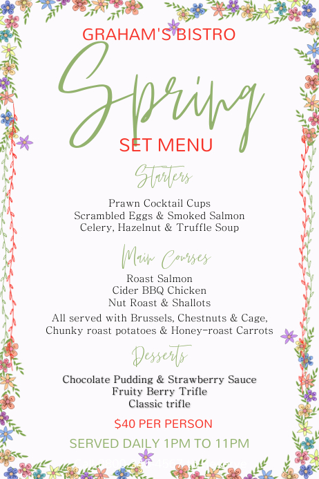 Spring Menu Template | PosterMyWall