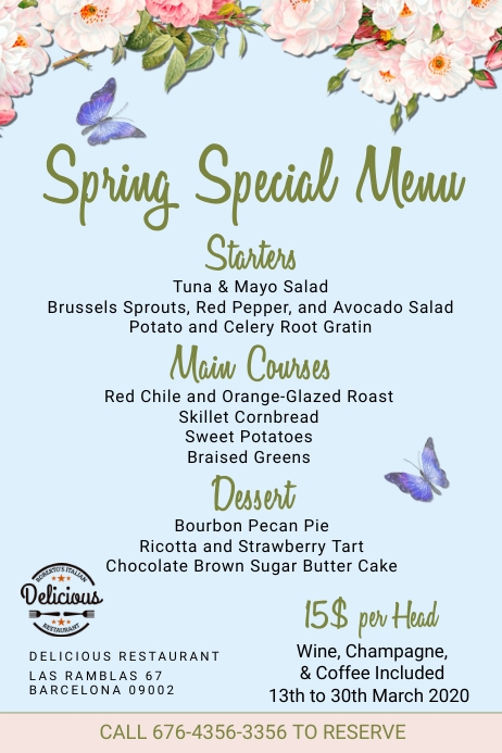 Spring Menu Template Postermywall