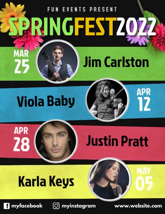 Spring music festival schedule video flyer Template | PosterMyWall