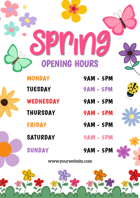 Spring Opening Hours Spring Opening Hours sign storefront business timimgs Template ...