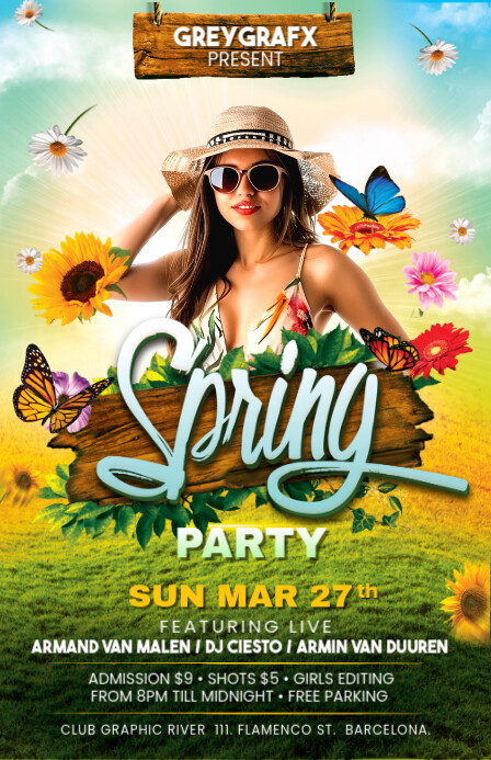Spring Party Полстраницы широкого формата template