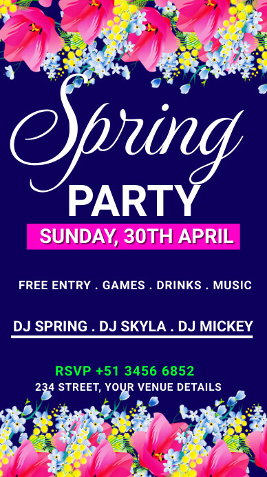 Spring Social Invitations spring party invitation Template | PosterMyWall