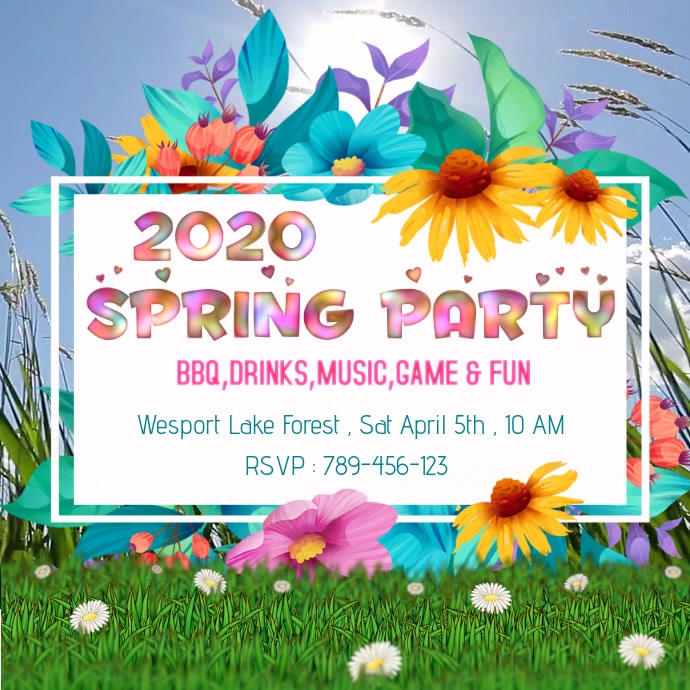 Spring Party Invitation Instagram na Post template