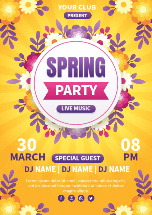 Spring Party Poster Design A4 template