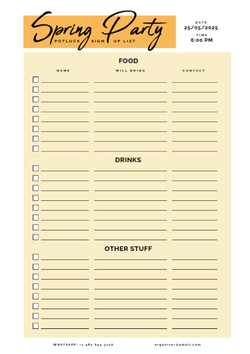 Modèle Spring Party Potluck Sign Up List Template | PosterMyWall