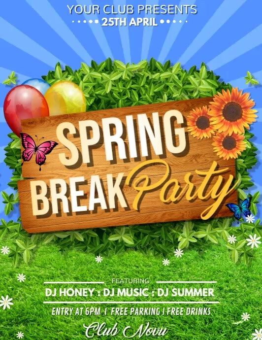 Spring Party Video, Spring Video, Spring Break Video Volantino (US Letter) template