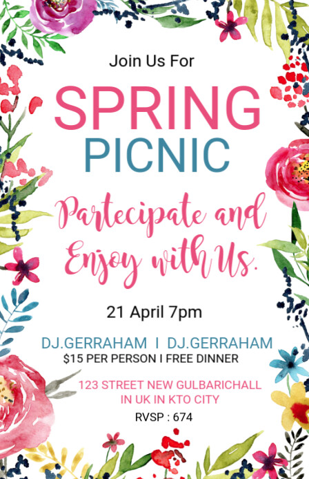 Spring Picnic Invitation White Spring Picnic Tabloid Template | PosterMyWall