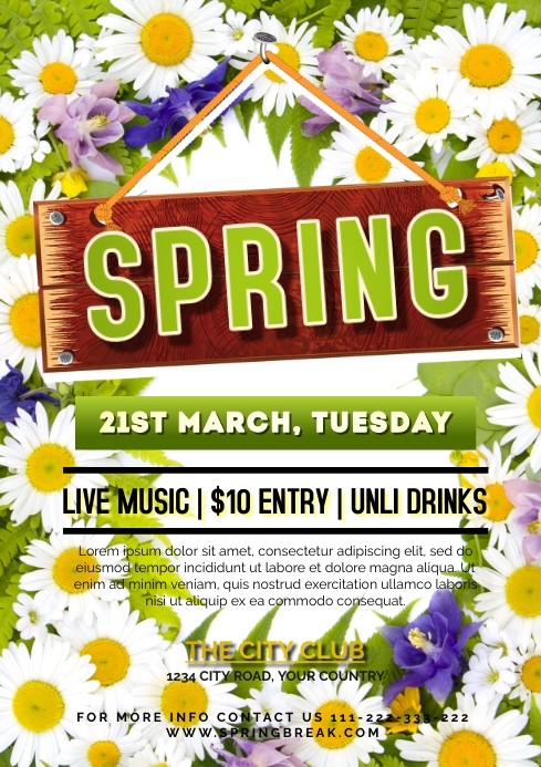Spring Poster Daisy Flowers Club Party Template | PosterMyWall