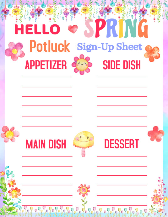 Spring Potluck Sign Up Sheet Pamflet (Letter AS) template