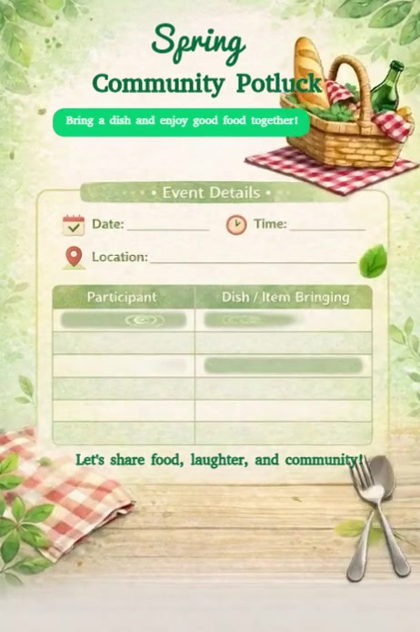 Spring Potluck Sign Spring Potluck Sign Up Sheet Pinterest Graphic Template | PosterMyWall