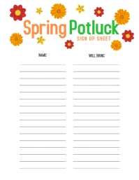 Spring Potluck sign up sheet template letter Flyer (US Letter)