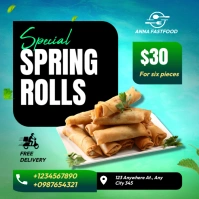Spring rolls chicken vegetable wrappers restaurant offer sale delivery flyer template instagram