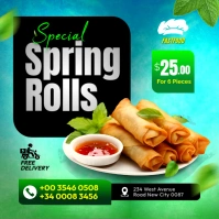 Spring rolls chicken vegetable wrappers restaurant offer sale delivery flyer template instagram