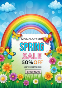 สีน้ำเงิน Spring Sale A5 Template