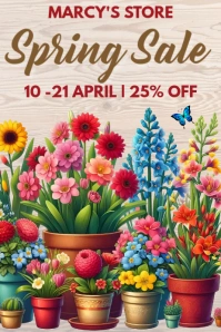 Spring Sale Poster Ad With Flowers template