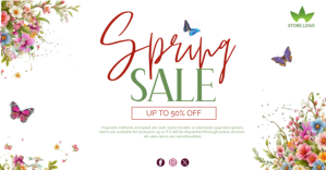 Spring Sale Poster Ad With Flowers Image partagée Facebook template
