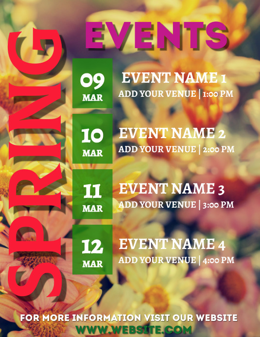 Calendar,spring schedule, festival, events Template PosterMyWall