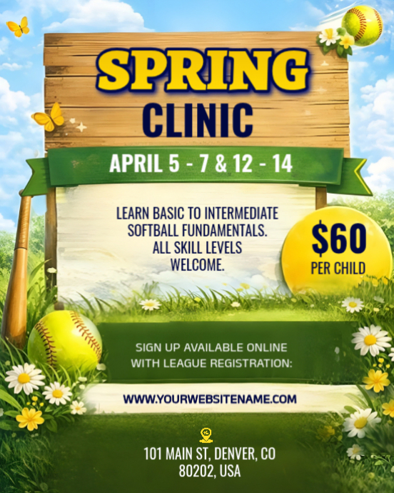 Spring Softball Clinic & Youth Skills Camp Flyer Template | PosterMyWall