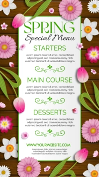 spring special menu flyer with flowers on wooden table Instagram Story template