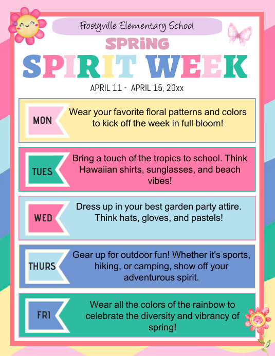 Spring Spirit Week Flyer Template | PosterMyWall