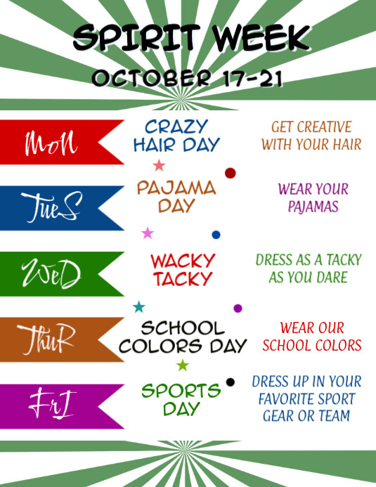 spring spirit week planner Template | PosterMyWall